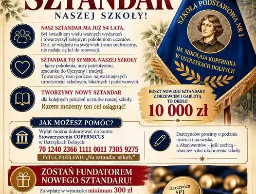 Szkoła Podstawowa nr 1 w Ustrzykach Dolnych zbiera fundusze na nowy sztandar