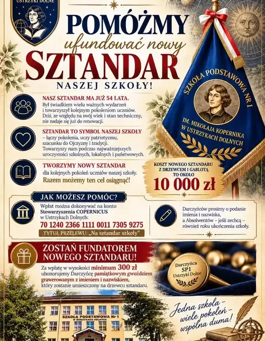 Szkoła Podstawowa nr 1 w Ustrzykach Dolnych zbiera fundusze na nowy sztandar