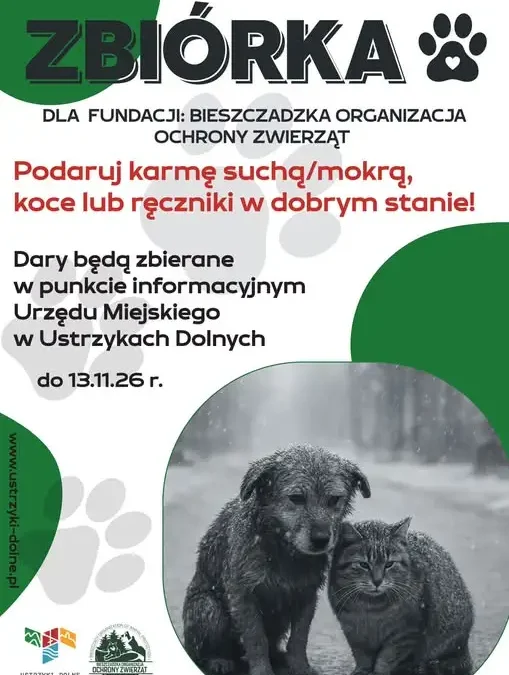 Zbiórka darów dla zwierząt w Ustrzykach Dolnych – pomóż przetrwać zimę