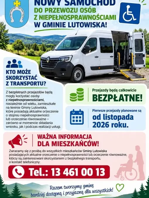 Gmina Lutowiska z nowym busem do przewozu osób z niepełnosprawnościami