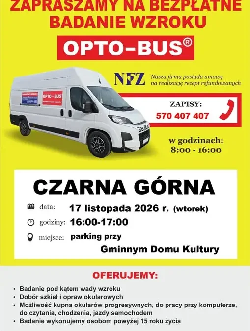 Bezpłatne badanie wzroku w Opto-Busie w Czarnej Górnej – 17 listopada